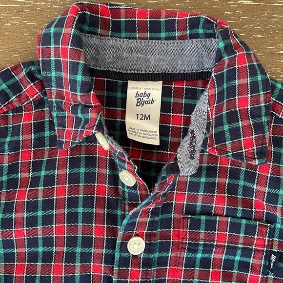 Baby B’gosh, flannel plaid button- front bodysuit, 12 months, NWT - Picture 2 of 5